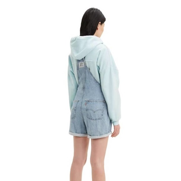 Levi's Vintage Shortalls Relaxed Fit Light Blue Denim Jean Short Overalls XL NWT - Picture 3 of 16
